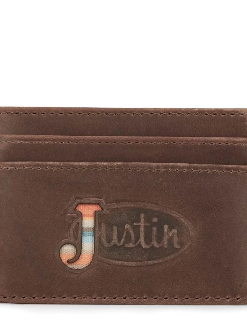 Justin Boots Brown Leather Card Sleeve with Multicolor 'J' Detail
